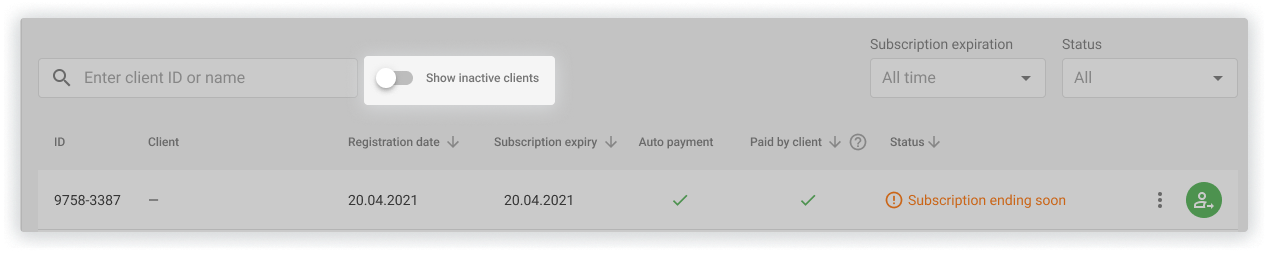 Show Inactive Clients Button