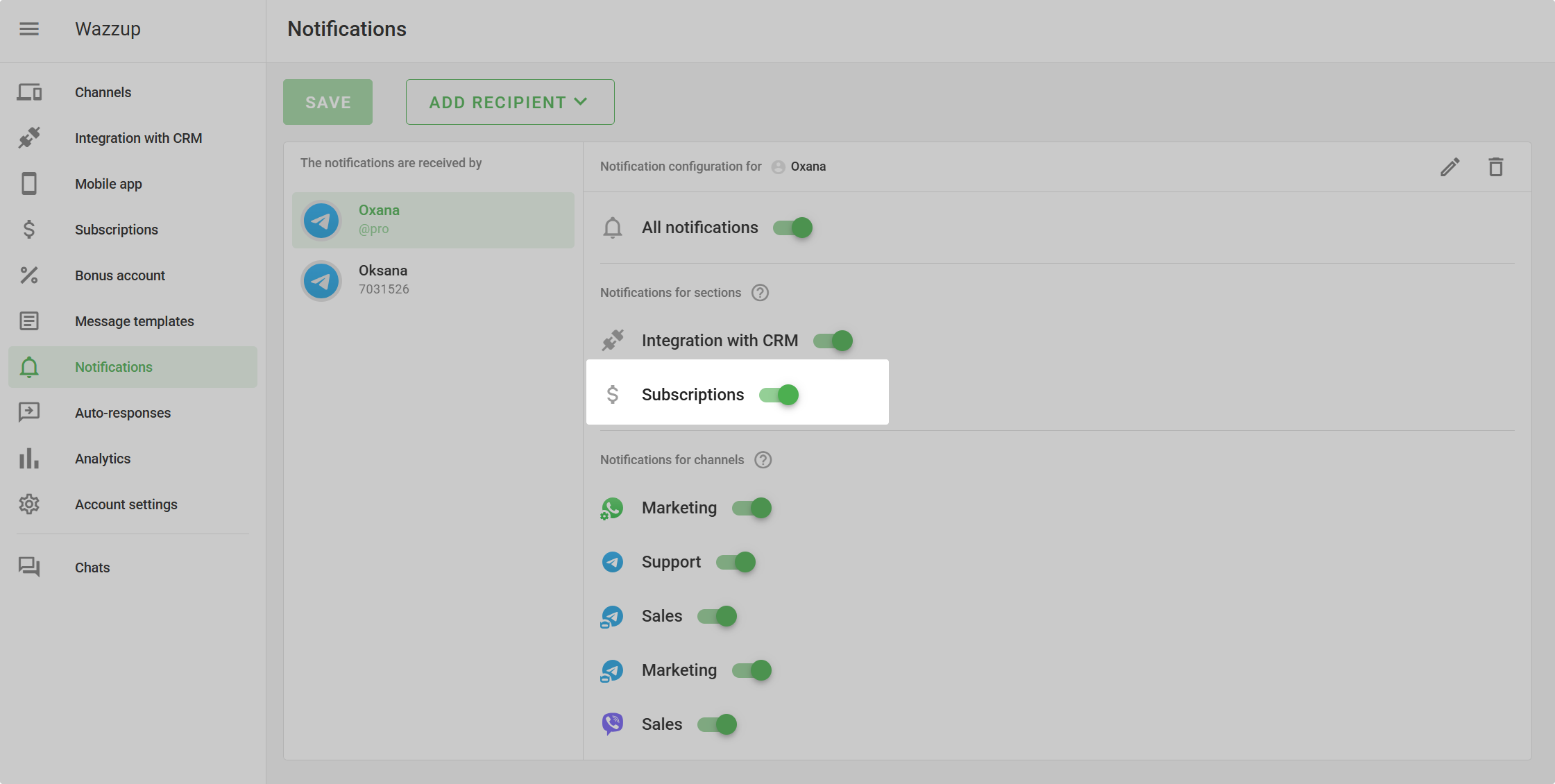 Notifications Subscription